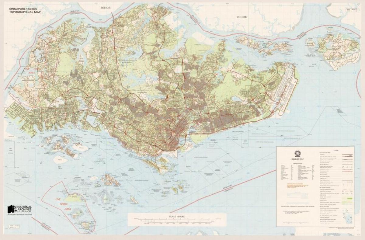 karta över Singapore topografiska